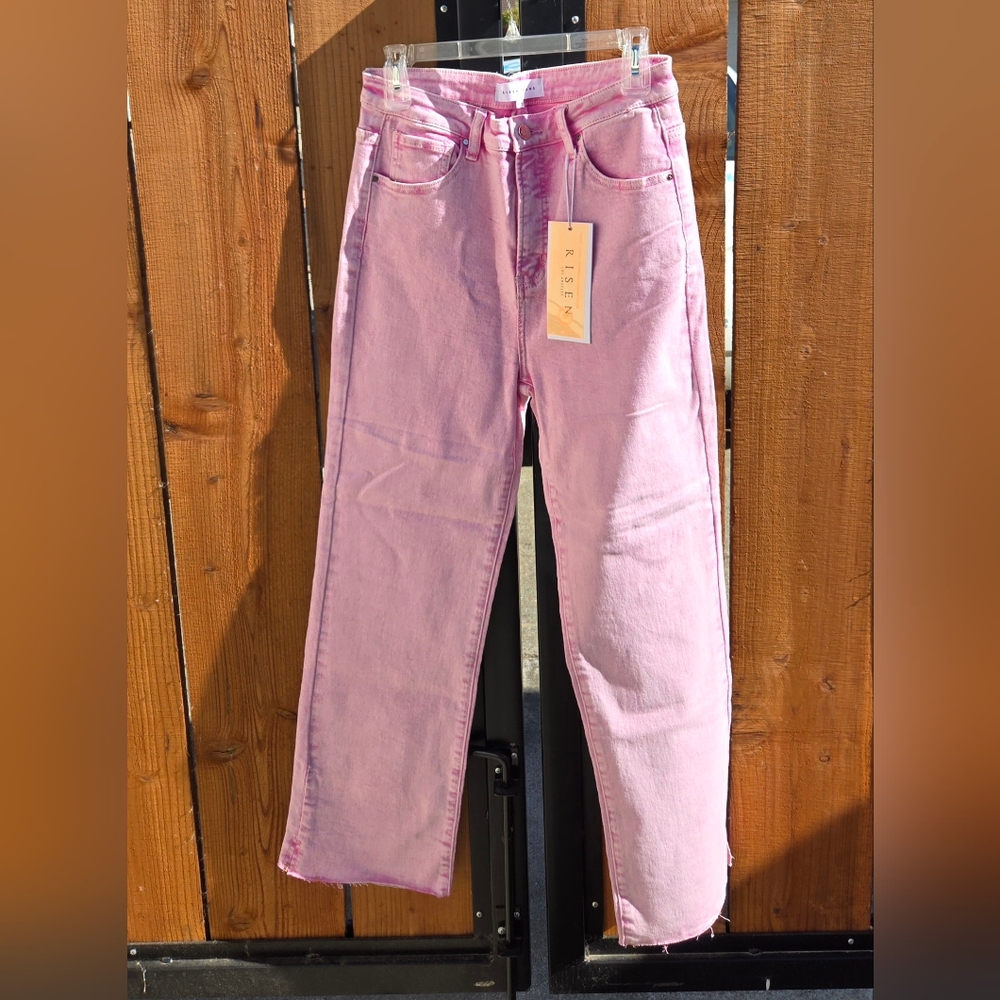 NWT Risen High-Rise Straight Jeans in Pink Mineral Wash Size 13/31